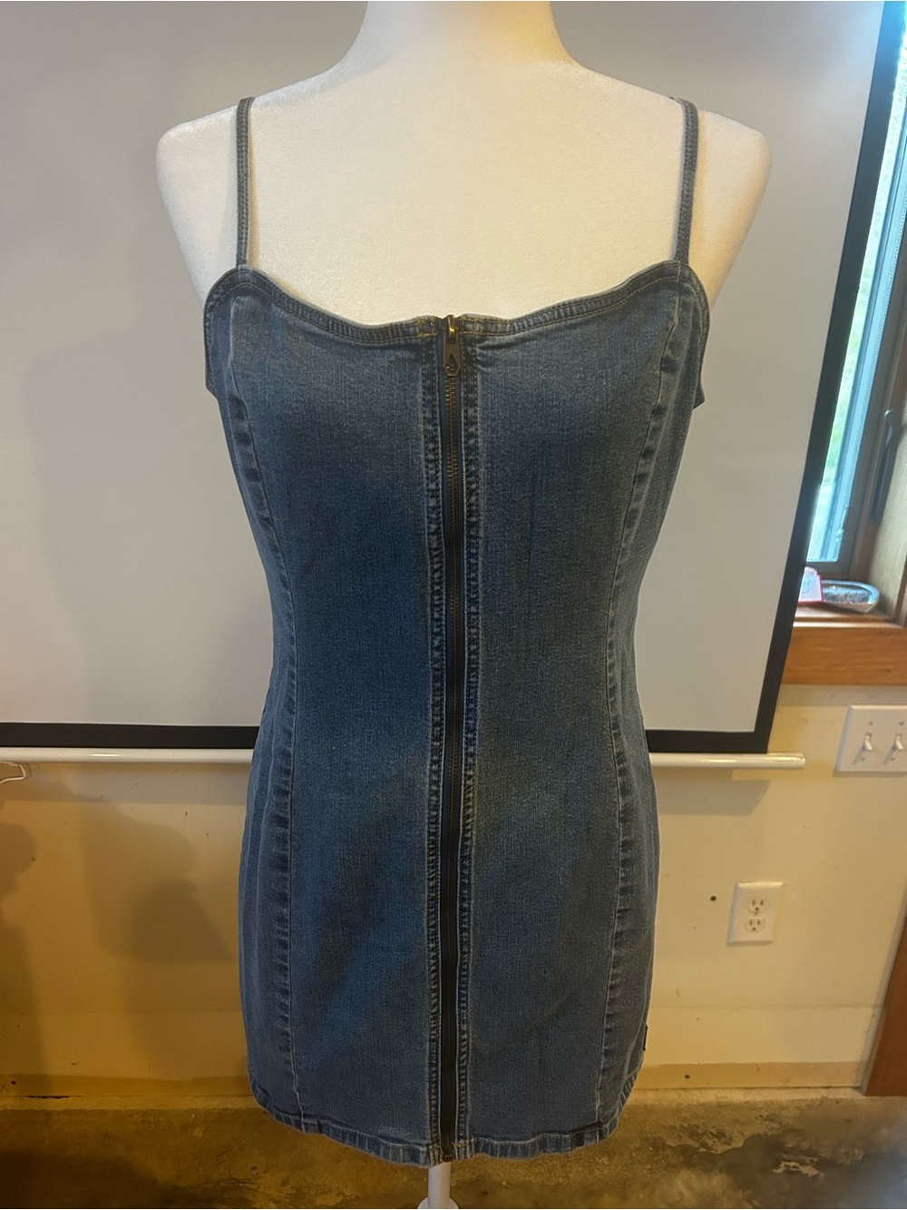 Volcom Dark Blue Denim Zip-Front Mini Dress